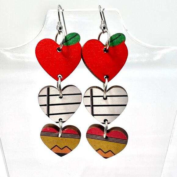 Teacher Earrings - School Earrings - Back To School - Apple - Paper - Pencil - Picture 1 of 8